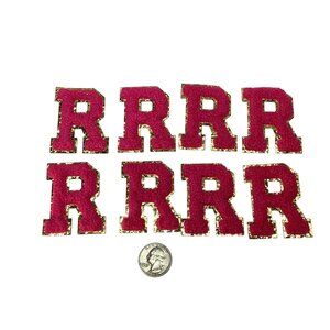 8 pcs 2" Chenille Fabric Embroidered Patches Iron/Sew On Hot Pink/Gold New 8 pcs